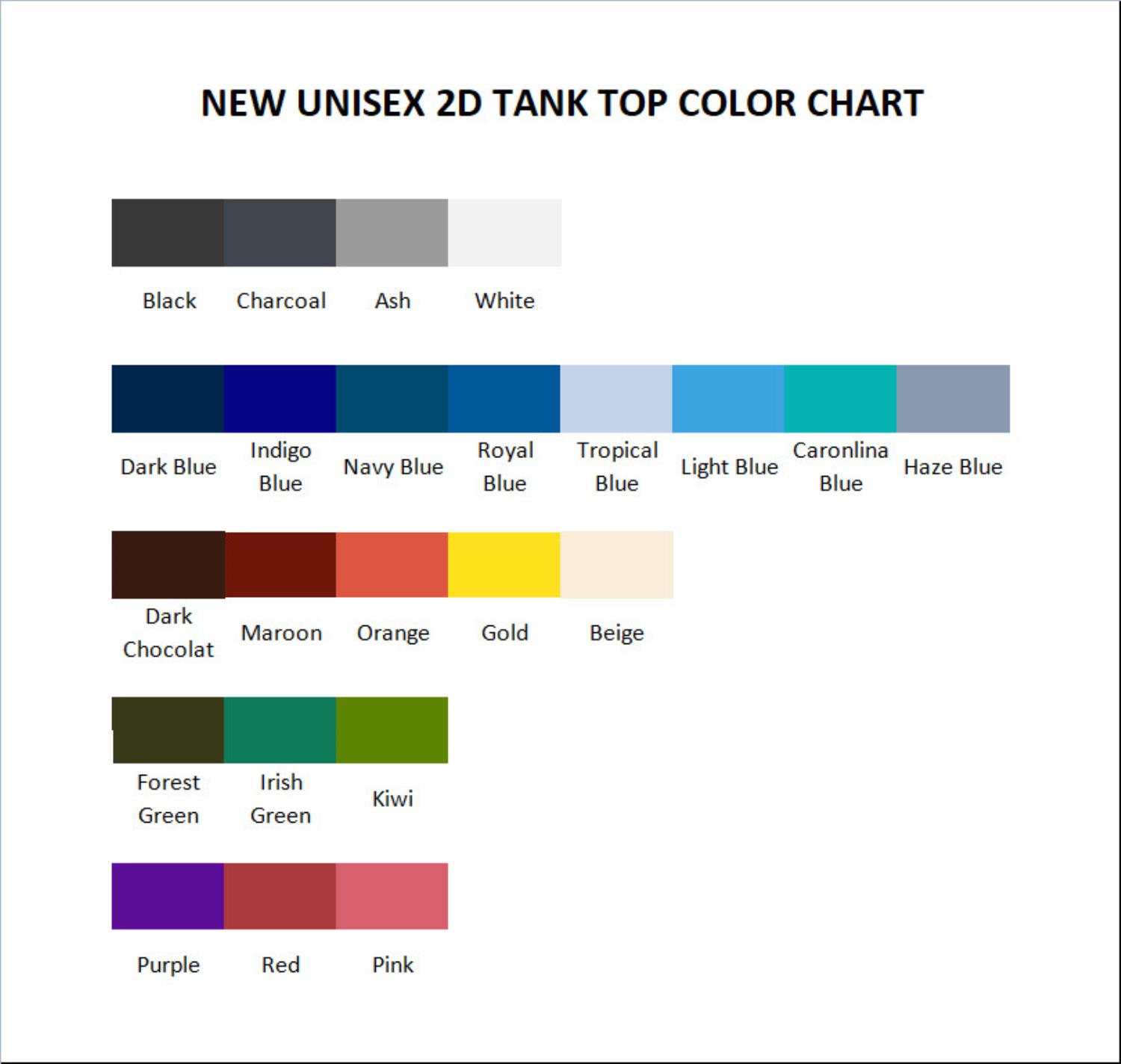 tank top color chart - Family Guy Shop